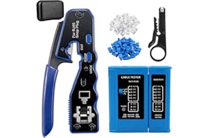 Samos® Crimpadora RJ45 Profesional con Tester RJ45 y Conectores – Kit Completo con Comprobador RJ45, Herramienta de Crimpado para Conectores y Terminales Eléctricos – Ideal para Redes Ethernet