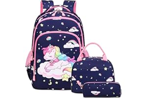 Kimwadalh Mochilas para Niñas Escolar Primaria Mochila de Unicornio Mochila Escolar para niña Mochila Escolar 3 en 1 Mochila Infantil Impermeable Mochila de Viaje Diario
