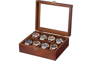 ProCase Klockfodral med 8 spår och skärmfodral i trä, herrklockförvaring med äkta glaslock, dammsäker lådorganisatör för armbandsurssamling, årsdag, födelsedag, alla hjärtans dag-present för män och
