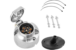 SPARKMOTO 12V Étanche Prise pour Remorque 7 Broches Métal,Prise Attelage 7 Broches Femelle en Métal,avec Protection étanche Joint arrière pour Prise, Adaptateur Prise d'attelage en Aluminium(SKM07S)