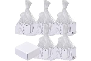 ICED PIXEL 500Pcs Etiquette Prix, 24 * 15 mm Étiquette Blanches avec Ficelle et Boîte Blanche, Étiquettes de Prix en Papier Vierges Inscriptibles, Etiquette Vetement Bijoux Cadeaux