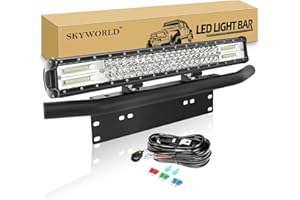 ‎SKYWORLD SKYWORLD LED-Lichtleiste, 7D 23" 324W Spot-Flood-Kombistrahl-Arbeitsscheinwerfer mit Montagehalterung mit schwarzer Kennzeichenhalterung Kabelbaum-Kit für LKW PKW ATV SUV 4X4 Auto