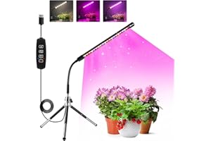 COKOLILA Lámpara de cultivo con soporte, luz para plantas de espectro completo ajustable en altura con temporizador 3/9/12H, 10 brillos, 3 modos, ideal para plantas pequeñas (sin adaptador)