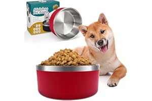 IKITCHEN Cuenco para Perros para Comida y Agua, Cuenco de Acero Inoxidable de 1,2 l, Antideslizante, Aislamiento de Doble Pared con Parte Inferior de Goma para Perros/Gatos Mediano/Grande(40oz/5 Tazas, Rojo)