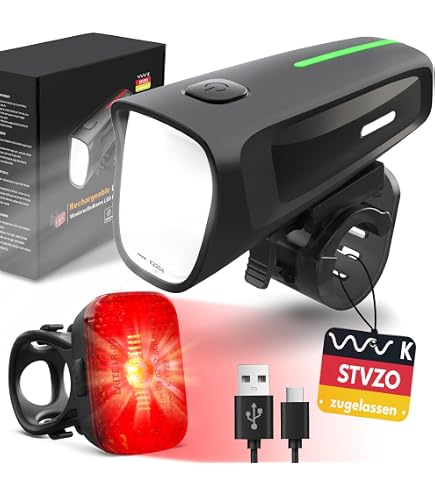Vont Fietslampenset – StVZO-goedgekeurd, USB-C Oplaadbaar, Voor- En Achterlicht, IPX5 Waterdicht