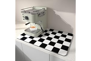 Trocknungsmatte für die Küche, 40 x 45CM Kaffee Bar Matten für Arbeitsplatte Fit Unter Kaffeemaschine, Verstecken Fleck Gummi Backed Espresso Maschine Saugfähige Trocknungsunterlage, Schwarz und Weiß