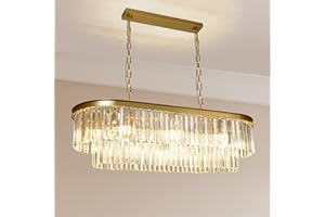‎DINGLILIGHTING DLLT Modern Kronleuchter Kristall, 100cm Pendelleuchte Gold, Groß Oval Kristall Hängeleuchte mit klarem Kristallanhänger, 10xE14 Lichter für Wohnzimmer, Esszimmer, Schlafzimmer, Restaurant