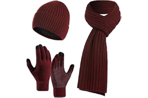 Jarseila Herren Mütze Schal und Handschuhe Set Winter Warme Wintermütze Touchscreen Handschuhe Winterschal Beanie mit Fleecefutter Strickmütze Unisex