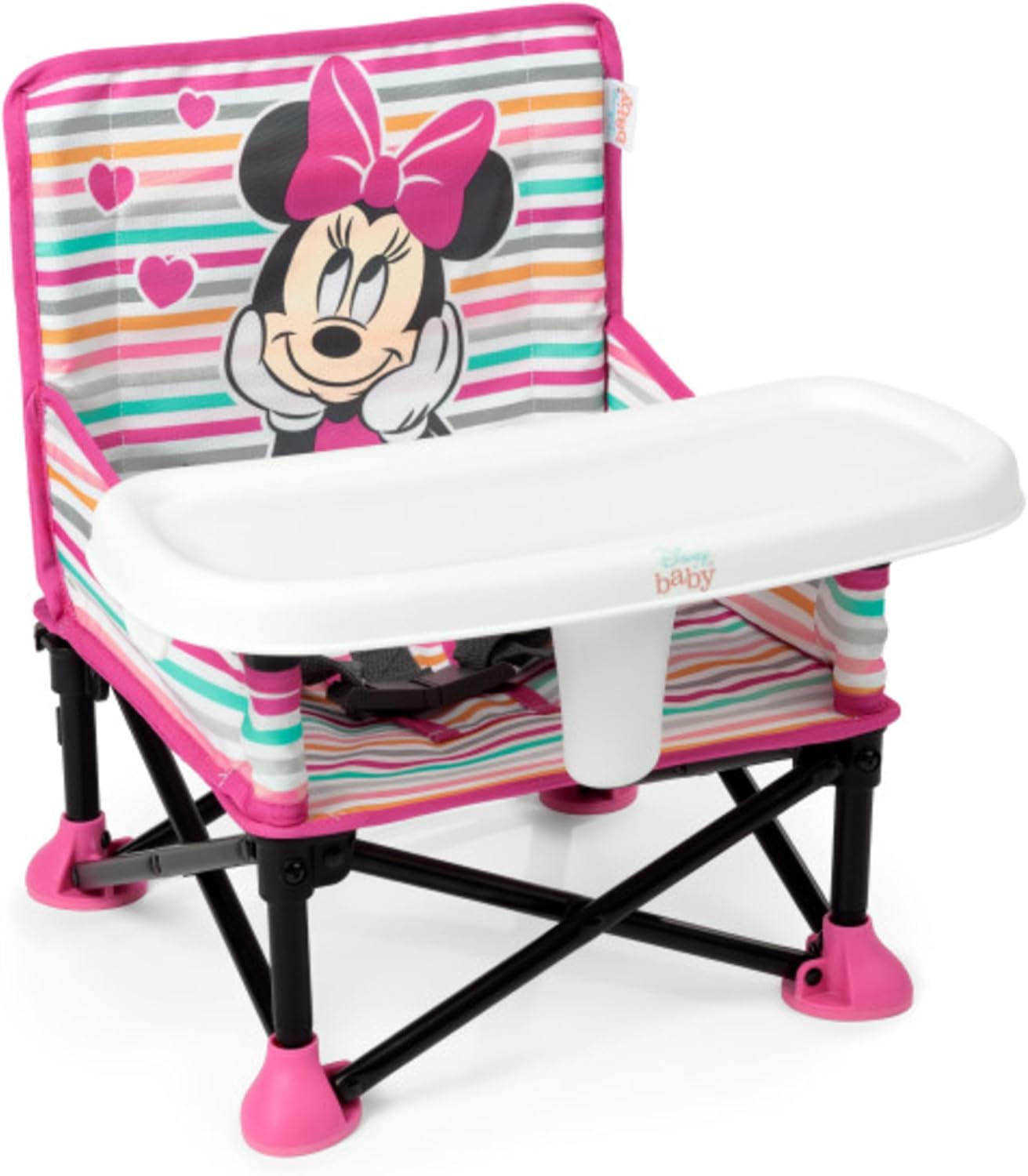 Bright Starts, Elevador Portátil Pop 'N Sit Disney Minnie Mouse, Uso Interior y Exterior, Asiento de Suelo con Bandeja para Comer, 6 Meses a 3 Años