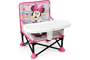 Bright Starts, Elevador Portátil Pop 'N Sit Disney Minnie Mouse, Uso Interior y Exterior, Asiento de Suelo con Bandeja para Comer, 6 Meses a 3 Años