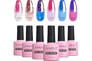 AIMEILI Vernis Semi Permanent Pailleté Caméléon Thermique Température Changement 6 Couleurs 10ml, Lot Vernis à Ongles Gel UV LED Soak Off Manucure - Kit 14