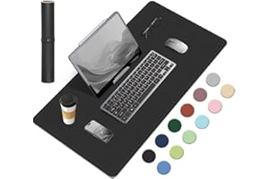 BLESWIN Tapis de Bureau Antidérapant, Tapis de Bureau en Liège Naturel et en Cuir, Tapis de Souris Large Portable Facile à Nettoyer, Tapis de Souris pour Bureau/Maison/Détecteur (Noir, 60x34CM)