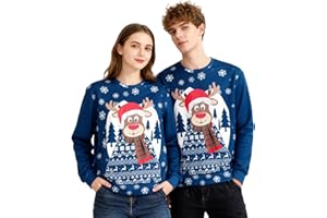 HarnyLoom Christmas Jumpers Women Men Christmas Sweatshirt Pullover Top Ugly 3D Novelty Xmas Reindeer Snowflakes Long Sleeve Crew Neck T Shirt Clothes Funny Sweater Holiday