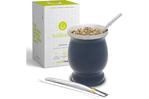 Balibetov Yerba Mate Set - Includes One Mate Cup, Two Bombilla Straws and Brush - Stainless Steel Double-Wall | Easy to Clean Grey Gourd