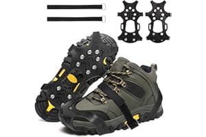 KAEMPE Crampons for Hiking Boots, Ice Grips for Shoes and Boots, Silicone Stainless Steel Ice Grippers/Cleats, Shoe Spikes for Snow, Winter Walking Climbing Fishing