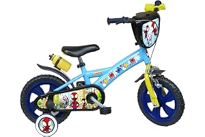 A.T.L.A.S. Vélo 12'' Spidey et Ses Amis équipé de 1 Frein, Plaque Avant décorative, Garde boues, Carter et stabilisateurs, Bleu