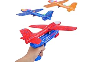 EPOCHAIR Avion Polystyrene avec Pistolet Catapulte, Avion en Mousse Lancer Jouet Volant Planeur Enfant Jeux Exterieur Jardin Interactif Cadeau Noël Anniversaire 3 4 5 6 7 8 9 10 11 12 Ans Garçon Fille Ado