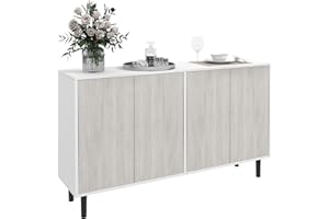 HOMCOM Modern Sideboard with 2 Cupboards, Kitchen Storage Cabinet for Living Room with Adjustable Shelves, 4 Doors and Solid Wood Legs, White