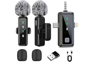 PUNCOOLS Wireless Lavalier Microphone for iPhone,iPad, Android Phone,Mini Microphone with Noise Reduction and Crystal Sound for Video Recording,YouTube, Vlogging, TikTok