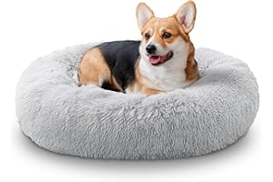 SunStyle Home Donut Dog Bed,Calming Round Dog Cat Bed Machine Washable, Soft and Fluffy Cuddler Pet Cushion Self-Warming Puppy Beds(Grey 60CM)