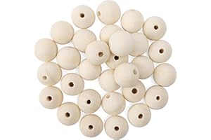 FEHCBIO 50 Stück Holzperlen 30mm,Runde Natur Holzkugeln mit 5mm Loch,Selber Machen Holzperlen zum Auffädeln für Basteln DIY Schmuck Armband Halskette Makramee Dekor Traumfänger Armbänder Halsketten