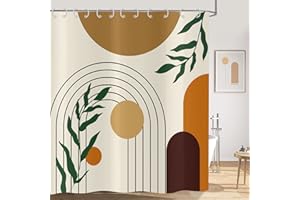 Hnmdmyi Duschvorhang Boho 180x180, Mid Century Abstrakt Grün Blätter Bogen Sonne Beige Badewanne Vorhang Modern Minimalistisch Geometrisch Ästhetisch Kunst Wasserdicht Stoff Waschbar Badevorhang