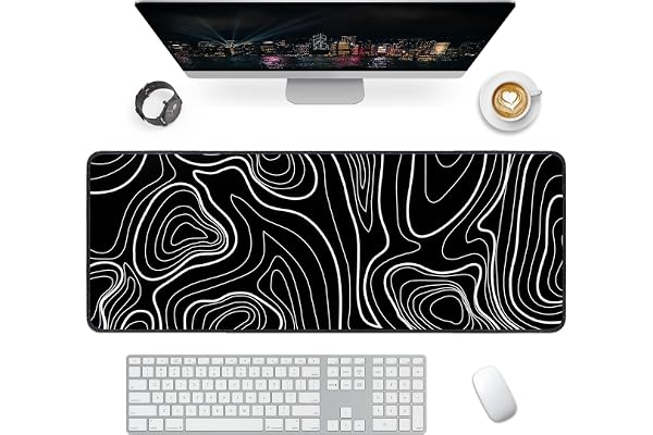 Giecy Tapis de Souris Gaming XXL Mousepad 800 x 300mm, Grand Tapis de Bureau sous Main avec Base en Caoutchouc antidérapante pour Gamer,Personnel de Bureau(Lignes Noires et Blanches)