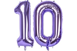 ONLYQIQIU Purple Large Numbers 10 Balloons, 40 Inch Big Helium Foil Number Balloons, 2 Pcs Digital Balloons for Girls Boys 10th Birthday Party Decorations/Anniversary Party Supplies (Number 10, Purple)