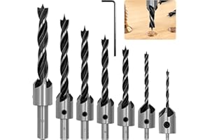 NVGFTG 7 Pezzi Punta da Trapano Svasatore in Acciaio, Punta da Taglio Smusso Lavorazione Legno 3, 4, 5, 6, 7, 8, 10 mm, Fresa per Svasatura con Chiave Esagonale Strumento di Svasatura per Legno