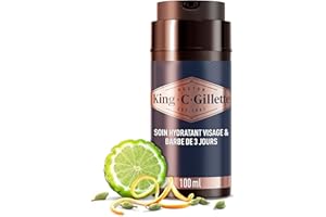 Gillette King C Soin Hydratant Pour Hommes, Pour Le Visage Et La Barbe Courte, Adoucit La Peau, Infusé Du Parfum Signature Avec Des Notes De Bergamote, Complexe Vitamine B, 100 ml