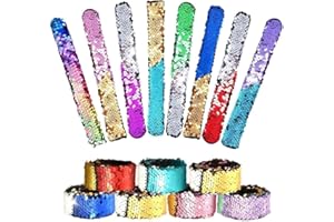 LURICO 12 Packs Bracciali con Sirena Originale con Fodera in Velluto,Paillettes Bracciale Slap,Braccialetto con Due Colori Decorativi Reversibile Forniture per Donne Ragazze Bambini