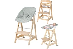 roba Chaise Haute Évolutive en Bois Born Up 2en1 + Transat Inclinable roba Style Vert Givré - dès Naissance - Hauteur Réglable - Nettoyable Facilement - Naturel