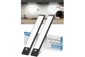 HIBOITEC Led Sans Fil Cuisine Rechargeable USB, Reglette LED Cuisine Detecteur de Mouvement, Dimmable Éclairage à LED Veilleuse pour Armoire Cuisine Armoire Placard Escalier - 25,5 cm, Lumière Blanche Froide