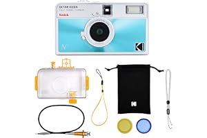 KODAK EKTAR H35N halvram filmkamera premium kit, 35 mm återanvändbart, vattentätt fodral, kabelfrigöring, färgfilter, med blinkande, resevänlig (film och AAA-batteri ingår inte) (glaserat