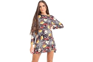 Candid Styles Womens Halloween Skeleton Pumpkin Swing Dress Flared Skater Bones Hand Print Bodycon Tunic Dress Top 8-26