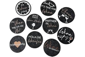 CJ&M 10 Stück Untersetzer Weinsprüche aus Filz ideal für Weinliebhaber/zum Geburtstag/Mädelsabend/kleine Geschenke/Weingeschenk