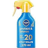 NIVEA SUN Maxi Crema Solare Spray Protect & Bronze FP 20 270 ml, Crema Solare 20 per Un'abbronzatura Dorata, Intensa e Unifor