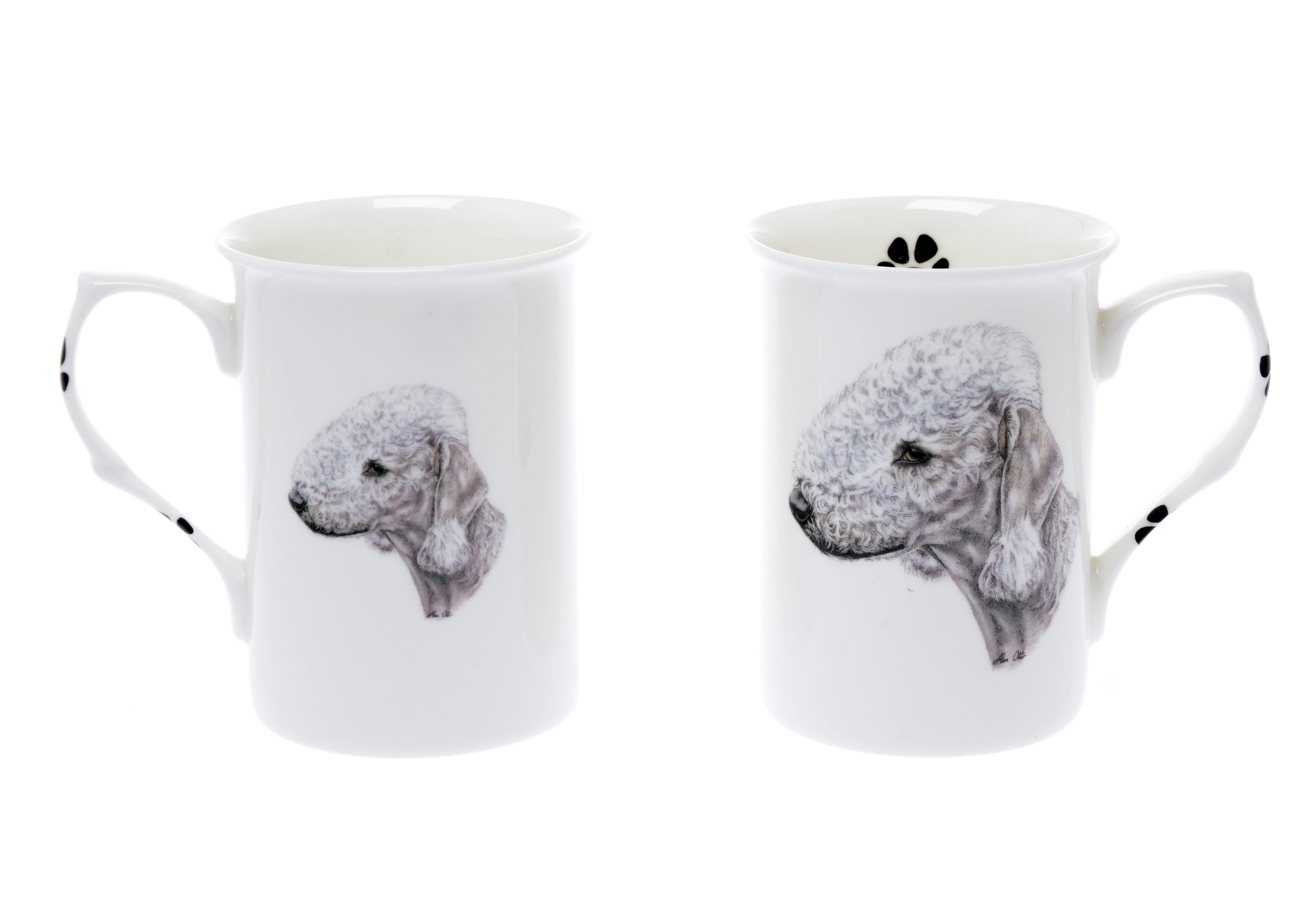 (BB6) Set of 2 Bone China BEAKERS/Mugs Bedlington Terrier Dog