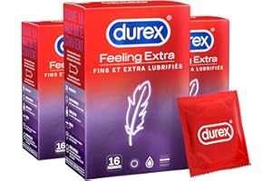 DUREX Lot de 3 Préservatifs Feeling Extra - Préservatifs Extra Fins et Extra Lubrifiés -16 pièces