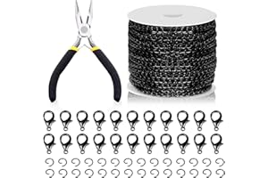 Swpeet 102Pcs Black 3mm by 10 Yard Length Jewelry Making Chains Kit with Jump Rings, Lobster Clasps and Jewelry Plier, Necklace Chains Flat Cable Link Chain Bulk Ideal for DIY Craft Jewel Making