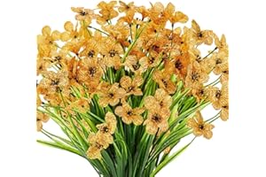 Ancokig Flores Artificiales de Color Violeta para Exteriores, Resistentes a los Rayos UV, 6 Unidades, no se decoloran, Plantas de plástico sintético, decoración del hogar (Amarillo)