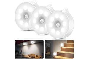 daphomeu Luz led nocturna con sensor de movimiento, Funciona con 3 pilas AAA. iluminación de armario, sensor de movimiento interior para escaleras, dormitorio, cocina. (blanco frío,3 Piezas)