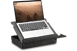 Vigo laptopbricka i trä – ergonomisk design med dämpad botten och musmatta – justerbar höjd för bekvämt arbete var som helst – perfekt för hemmakontor, soffa, säng