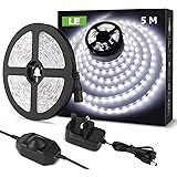 LE 5M Bright White LED Strip Lights, Dimmable, Cool Daylight White 6000K, 1200lm 12V LED Tape Light for Kitchen, Van, Mirror