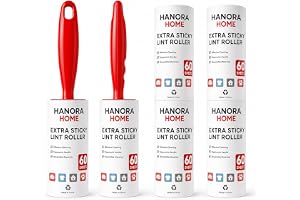 HANORA HOME Lint Roller for Pet Hair – 2 Handles + 4 Refill Rolls (6 Rolls Total), 60 Sheets per Roll (360 Sheets Total), Strong Sticky Lint Remover for Clothes, Sofa, Carpet, Furniture