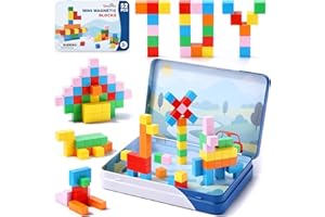 Dreamon Mini Costruzioni Magnetiche per Bambini 52 PCS Magnetic Building Blocks con Scatola di Latta Cubi Magnetici Montessori Giocattolo Regalo per 3 4 5 6 7 Anni
