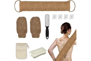 LPAMABA 2 Pz Guanto Esfoliante Corpo in Luta,1 Pz Fascia Lavaschiena per Doccia,Cintura di Lavaggio con Esfoliazione alla Schiena per Esfoliare e Pelle Morta per Uomo e Donna (Marrone)