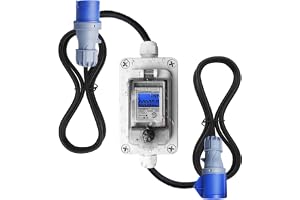 Mobil digital elmätare 60 A 230 V, IP67 vattentät med CEE-kontakt och koppling, KWH-mätare 3 x 1,5 mm² 3 m gummikabel och åte