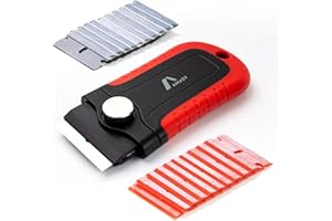 Amazy 2-in-1 Ceranfeldschaber inkl. 20 Klingen (Edelstahl und Kunststoff) – Glasschaber mit Kunststoff- und Edelstahlklingen zum Reinigen von Kochfeld, Fenster, Fliesen, Spiegel und Autoscheiben