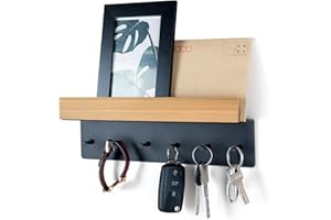 ANVODE Schlüsselbrett Holz mit Ablage, Schlüsselhalter Schlüsselregal mit 6 Haken, Wand Schlüsselboard für Eingangsbereich, Flur, Küche